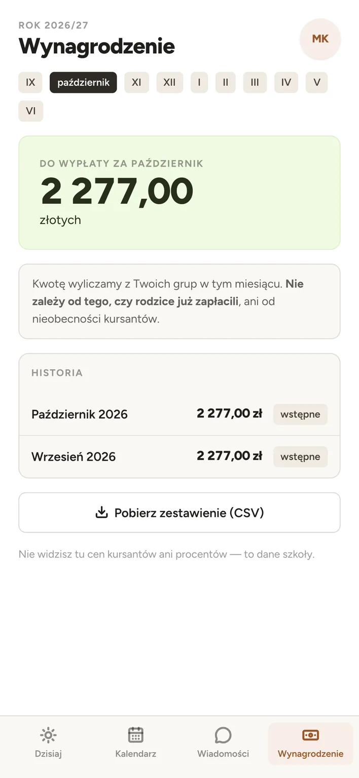 Wynagrodzenie w telefonie: kwota do wypłaty za miesiąc i historia, bez cen i procentów.