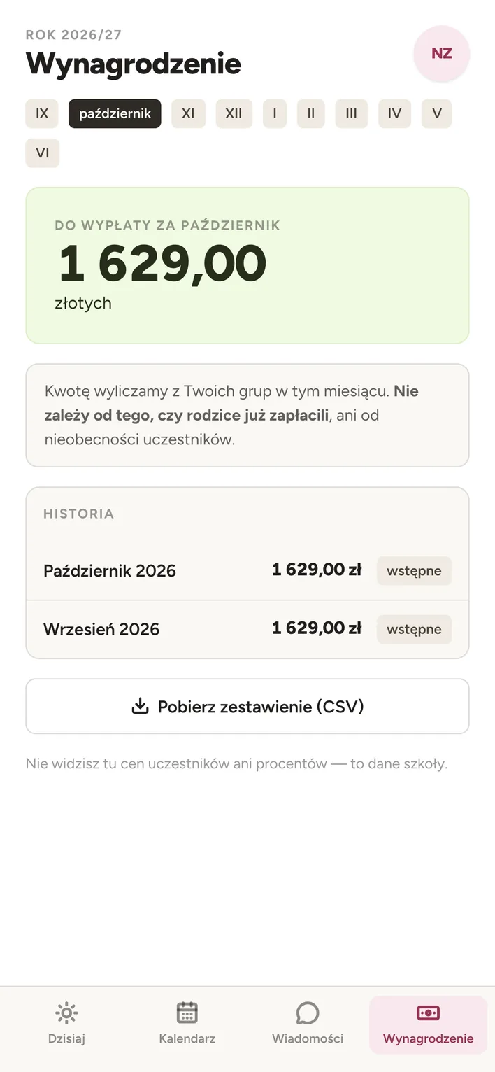 Wynagrodzenie w telefonie: kwota do wypłaty za miesiąc i historia, bez cen i procentów.